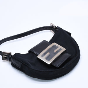 FENDI Handbag Mini Croissant Mini Mamma Pouch Accessory Case Cotton Jersey Leather Black Silver Hardware 2321 Good Condition Used 4a004857