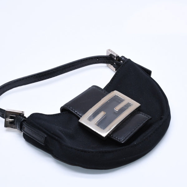 FENDI Handbag Mini Croissant Mini Mamma Pouch Accessory Case Cotton Jersey Leather Black Silver Hardware 2321 Good Condition Used 4a004857