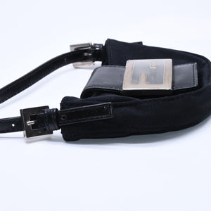 FENDI Handbag Mini Croissant Mini Mamma Pouch Accessory Case Cotton Jersey Leather Black Silver Hardware 2321 Good Condition Used 4a004857