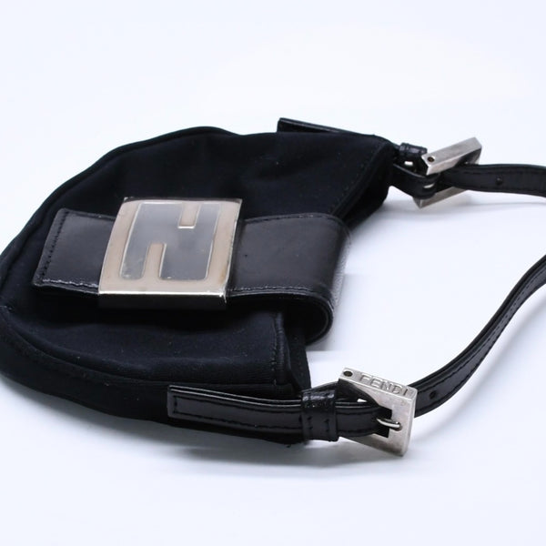 FENDI Handbag Mini Croissant Mini Mamma Pouch Accessory Case Cotton Jersey Leather Black Silver Hardware 2321 Good Condition Used 4a004857