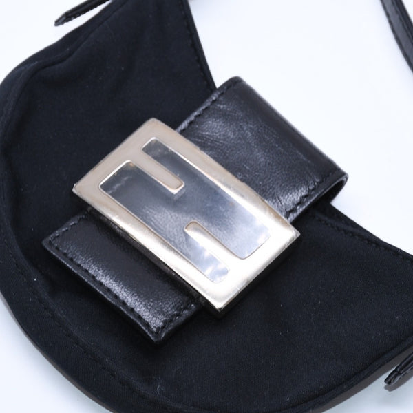 FENDI Handbag Mini Croissant Mini Mamma Pouch Accessory Case Cotton Jersey Leather Black Silver Hardware 2321 Good Condition Used 4a004857
