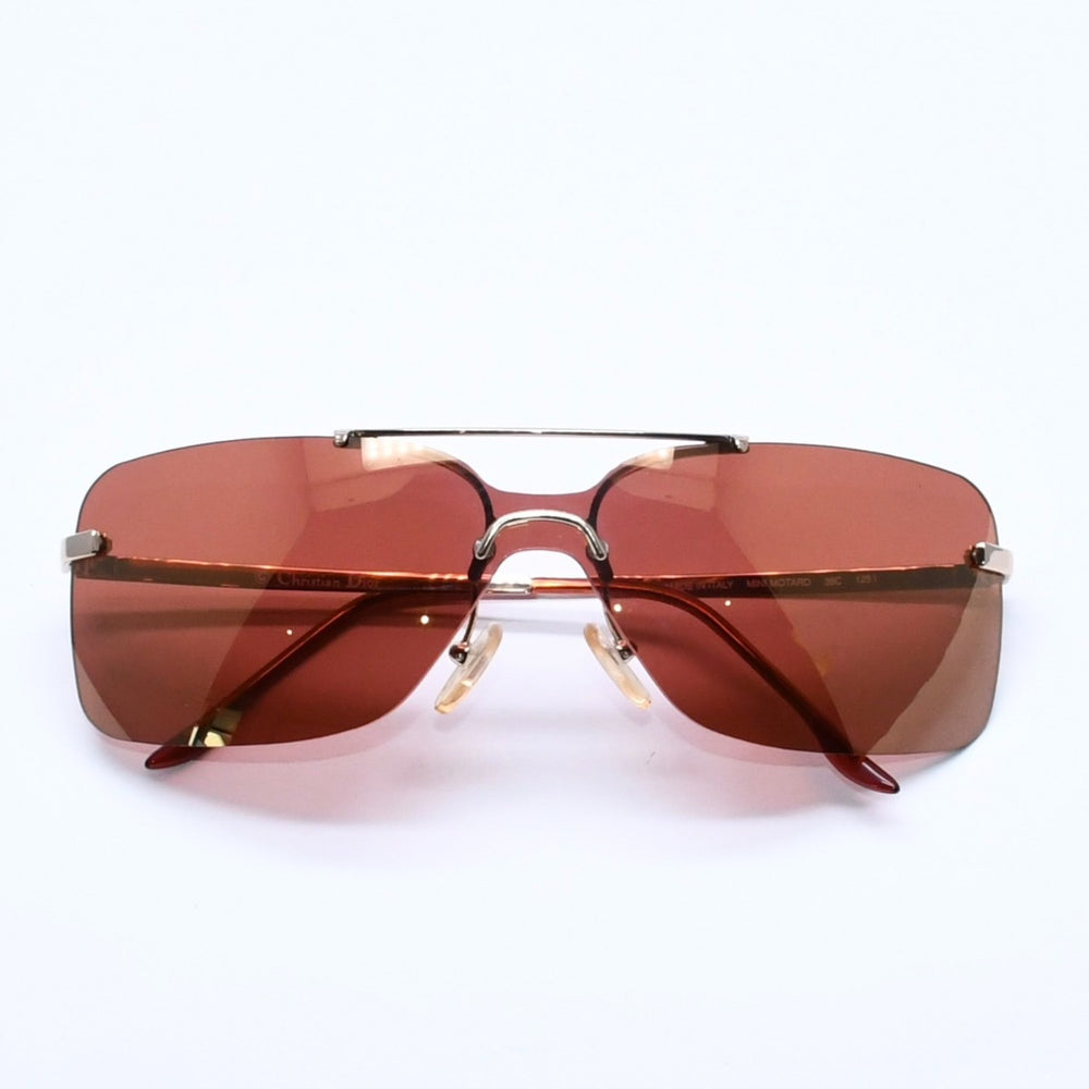 極美品 Christian Dior クリスチャンディオール MINI MOTARD リムレス サングラス アイウェア 36C サイズ125 レッド ゴールド 中古 4a005005