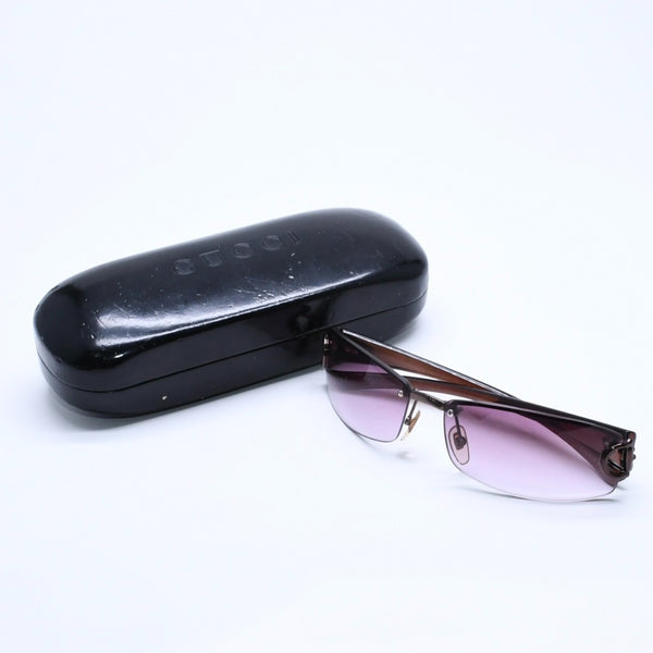 GUCCI グッチ ハーフリム サングラス アイウェア GG2743/F/S BKPYT サイズ62□15 130 ホースビット クリアブラウン 美品 中古 4a005105