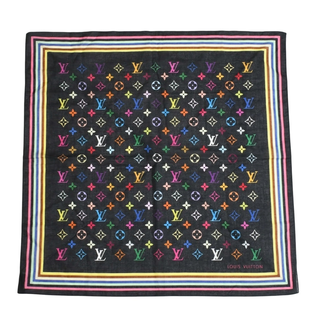 LOUIS VUITTON Handkerchief Scarf Multicolor I Love Monogram Takashi Murakami Black M71916 Good Condition Used 4a005020
