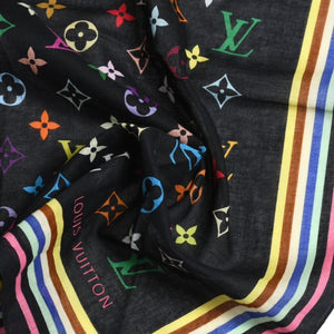 LOUIS VUITTON ルイヴィトン ハンカチ スカーフ マルチカラー アイラブモノグラム 村上隆 ブラック M71916 美品 中古 4a005020