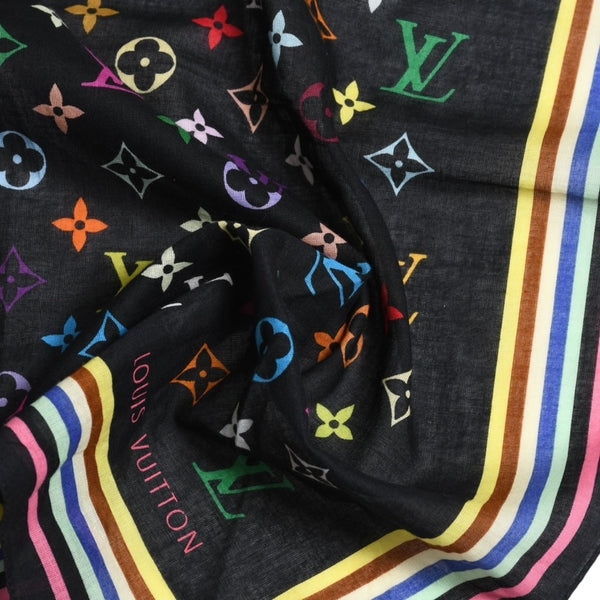 LOUIS VUITTON ルイヴィトン ハンカチ スカーフ マルチカラー アイラブモノグラム 村上隆 ブラック M71916 美品 中古 4a005020