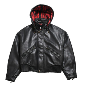 VERSACE SPORT Faux leather footed jacket 303135 Black Red check stripe pattern 46 size Gold hardware Good condition Used 4a005004