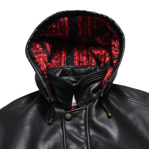 VERSACE SPORT Faux leather footed jacket 303135 Black Red check stripe pattern 46 size Gold hardware Good condition Used 4a005004