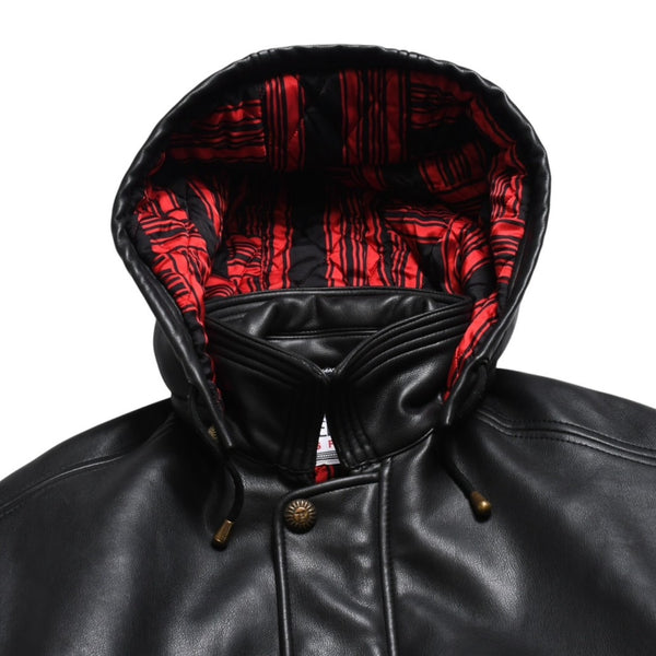 VERSACE SPORT Faux leather footed jacket 303135 Black Red check stripe pattern 46 size Gold hardware Good condition Used 4a005004