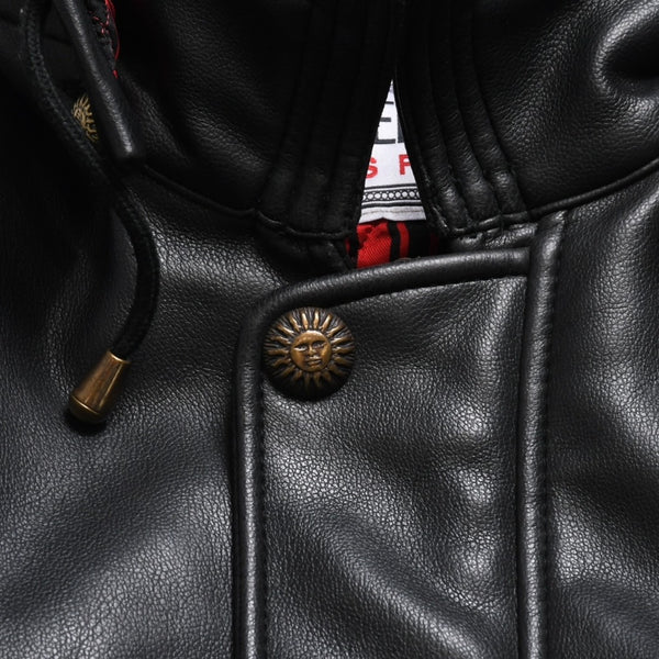 VERSACE SPORT Faux leather footed jacket 303135 Black Red check stripe pattern 46 size Gold hardware Good condition Used 4a005004