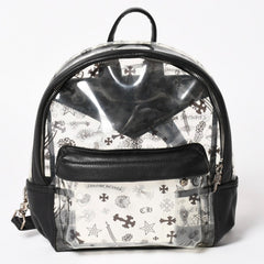 極美品 CHROME HEARTS クロムハーツ BACK TO SCHOOL VINYL バックトゥスクール ビニール バックパック レザー シルバー925 総柄 中古 4a005176