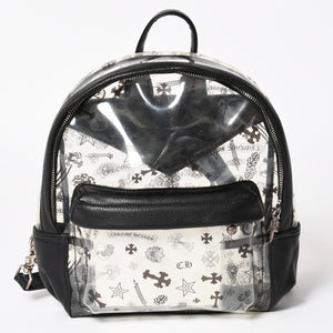 極美品 CHROME HEARTS クロムハーツ BACK TO SCHOOL VINYL バックトゥスクール ビニール バックパック レザー シルバー925 総柄 中古 4a005176