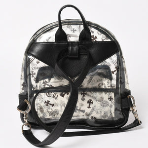 極美品 CHROME HEARTS クロムハーツ BACK TO SCHOOL VINYL バックトゥスクール ビニール バックパック レザー シルバー925 総柄 中古 4a005176