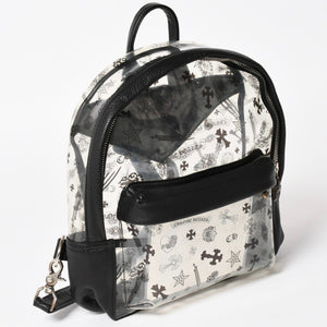 極美品 CHROME HEARTS クロムハーツ BACK TO SCHOOL VINYL バックトゥスクール ビニール バックパック レザー シルバー925 総柄 中古 4a005176