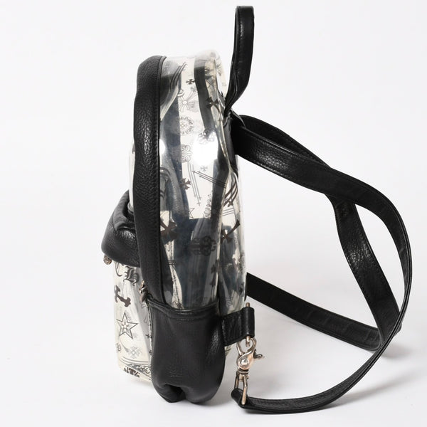 極美品 CHROME HEARTS クロムハーツ BACK TO SCHOOL VINYL バックトゥスクール ビニール バックパック レザー シルバー925 総柄 中古 4a005176