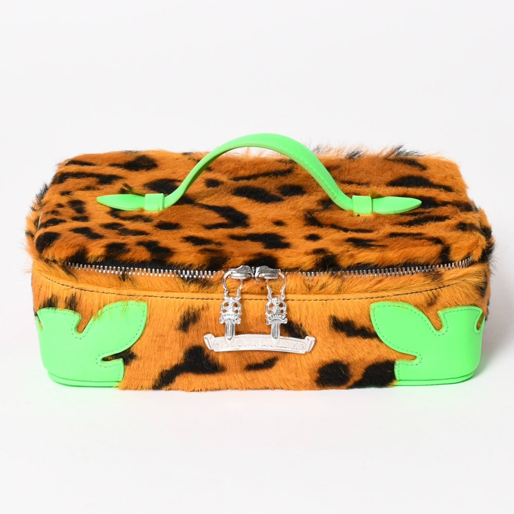 新品未使用 CHROME HEARTS クロムハーツ JEWELRY CASE ジュエリーケース レザー ハラコ チーター柄 ダガー ブラウン グリーン 中古 4a005142