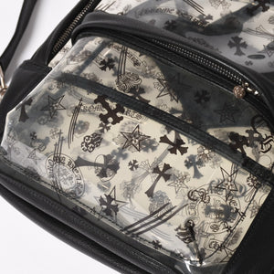 極美品 CHROME HEARTS クロムハーツ BACK TO SCHOOL VINYL バックトゥスクール ビニール バックパック レザー シルバー925 総柄 中古 4a005176