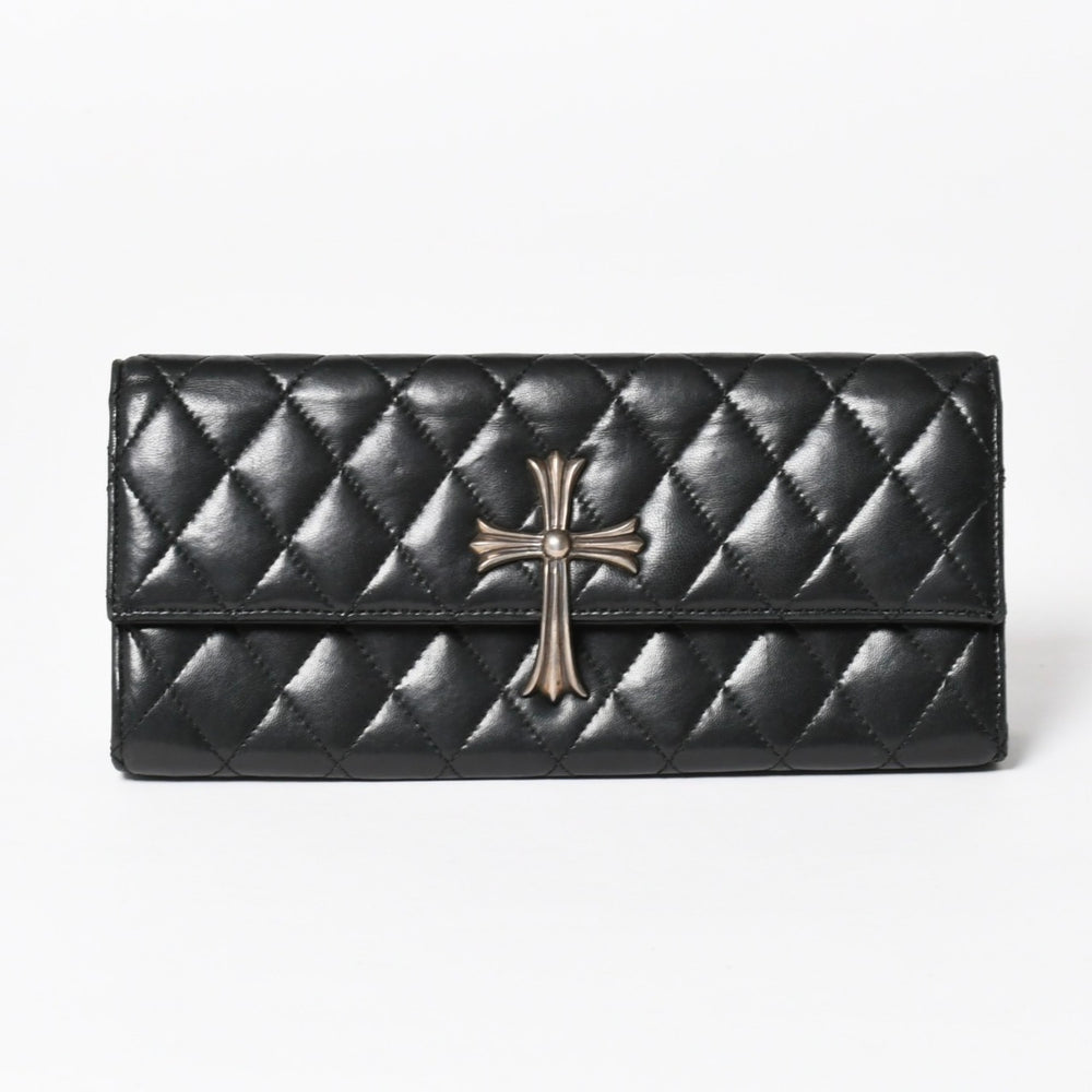 Very Good Condition CHROME HEARTS Dinner Bag Clutch Bag Large Cross Matelasse Lambskin Black Used 4a005179