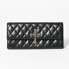 極美品 CHROME HEARTS クロムハーツ ディナーバッグ クラッチバッグ ラージクロス マトラッセ ラムスキン ブラック 中古 4a005179
