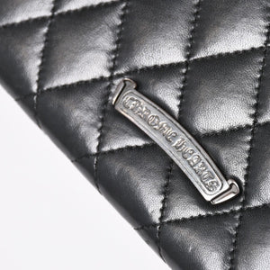 極美品 CHROME HEARTS クロムハーツ ディナーバッグ クラッチバッグ ラージクロス マトラッセ ラムスキン ブラック 中古 4a005179