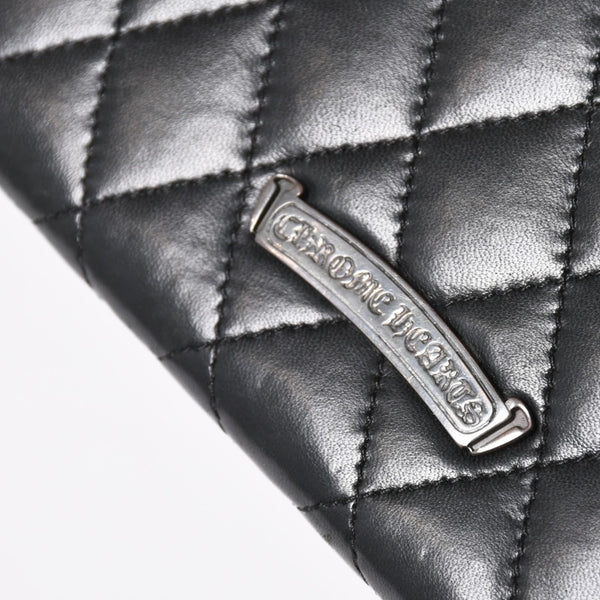 極美品 CHROME HEARTS クロムハーツ ディナーバッグ クラッチバッグ ラージクロス マトラッセ ラムスキン ブラック 中古 4a005179