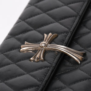 極美品 CHROME HEARTS クロムハーツ ディナーバッグ クラッチバッグ ラージクロス マトラッセ ラムスキン ブラック 中古 4a005179