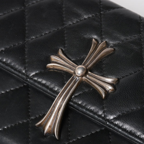極美品 CHROME HEARTS クロムハーツ ディナーバッグ クラッチバッグ ラージクロス マトラッセ ラムスキン ブラック 中古 4a005179