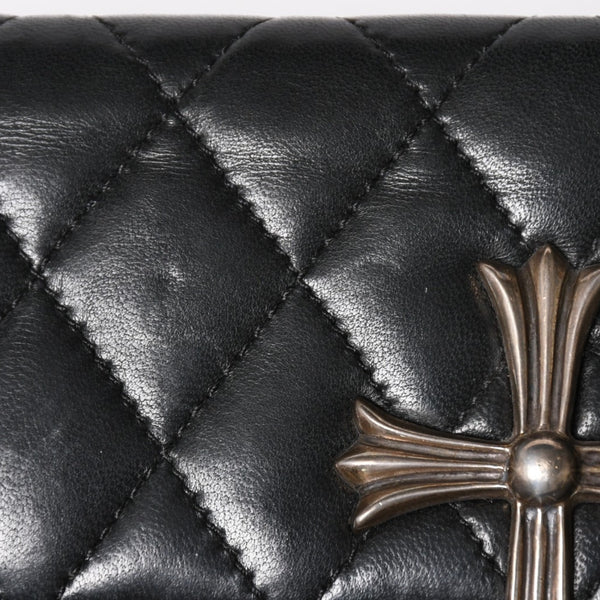 極美品 CHROME HEARTS クロムハーツ ディナーバッグ クラッチバッグ ラージクロス マトラッセ ラムスキン ブラック 中古 4a005179