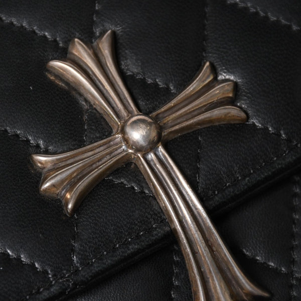 極美品 CHROME HEARTS クロムハーツ ディナーバッグ クラッチバッグ ラージクロス マトラッセ ラムスキン ブラック 中古 4a005179
