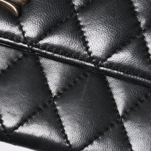 極美品 CHROME HEARTS クロムハーツ ディナーバッグ クラッチバッグ ラージクロス マトラッセ ラムスキン ブラック 中古 4a005179