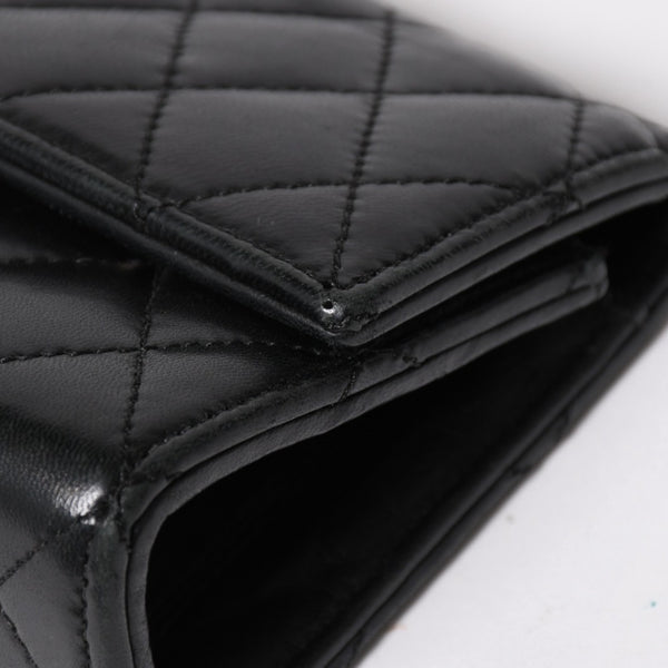 極美品 CHROME HEARTS クロムハーツ ディナーバッグ クラッチバッグ ラージクロス マトラッセ ラムスキン ブラック 中古 4a005179