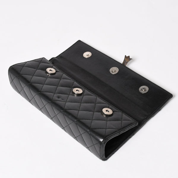 極美品 CHROME HEARTS クロムハーツ ディナーバッグ クラッチバッグ ラージクロス マトラッセ ラムスキン ブラック 中古 4a005179