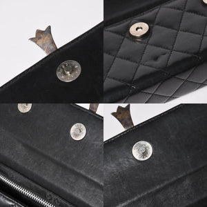 極美品 CHROME HEARTS クロムハーツ ディナーバッグ クラッチバッグ ラージクロス マトラッセ ラムスキン ブラック 中古 4a005179
