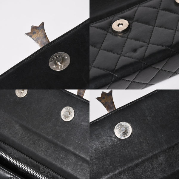 極美品 CHROME HEARTS クロムハーツ ディナーバッグ クラッチバッグ ラージクロス マトラッセ ラムスキン ブラック 中古 4a005179