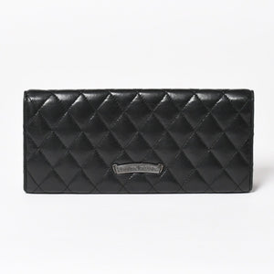 極美品 CHROME HEARTS クロムハーツ ディナーバッグ クラッチバッグ ラージクロス マトラッセ ラムスキン ブラック 中古 4a005179