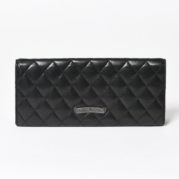 極美品 CHROME HEARTS クロムハーツ ディナーバッグ クラッチバッグ ラージクロス マトラッセ ラムスキン ブラック 中古 4a005179