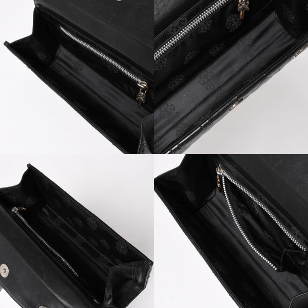 極美品 CHROME HEARTS クロムハーツ ディナーバッグ クラッチバッグ ラージクロス マトラッセ ラムスキン ブラック 中古 4a005179