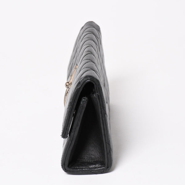 極美品 CHROME HEARTS クロムハーツ ディナーバッグ クラッチバッグ ラージクロス マトラッセ ラムスキン ブラック 中古 4a005179