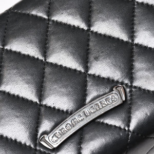 極美品 CHROME HEARTS クロムハーツ ディナーバッグ クラッチバッグ ラージクロス マトラッセ ラムスキン ブラック 中古 4a005179