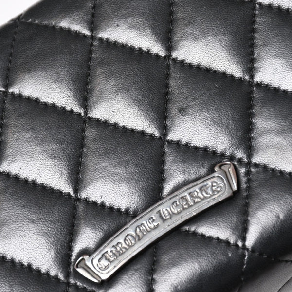 極美品 CHROME HEARTS クロムハーツ ディナーバッグ クラッチバッグ ラージクロス マトラッセ ラムスキン ブラック 中古 4a005179
