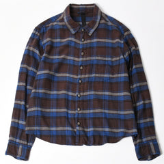 CHROME HEARTS クロムハーツ Y NOT CHプラス チェックシャツ CHプラス ブラウン ブルー グレー 長袖シャツ レザー クロスパッチ Lサイズ 美品 中古 4a005192