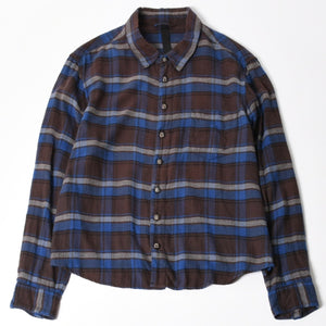 CHROME HEARTS クロムハーツ Y NOT CHプラス チェックシャツ CHプラス ブラウン ブルー グレー 長袖シャツ レザー クロスパッチ Lサイズ 美品 中古 4a005192
