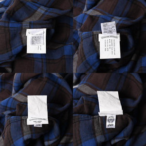 CHROME HEARTS クロムハーツ Y NOT CHプラス チェックシャツ CHプラス ブラウン ブルー グレー 長袖シャツ レザー クロスパッチ Lサイズ 美品 中古 4a005192