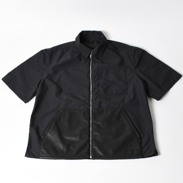 極美品 CHROME HEARTS クロムハーツ Y NOT CARPENTER LEATHER POCKET ナイロンジップシャツ サイズXL CHクロスパッチ 中古 4a005209