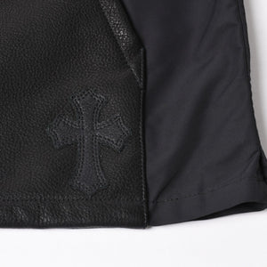 極美品 CHROME HEARTS クロムハーツ Y NOT CARPENTER LEATHER POCKET ナイロンジップシャツ サイズXL CHクロスパッチ 中古 4a005209