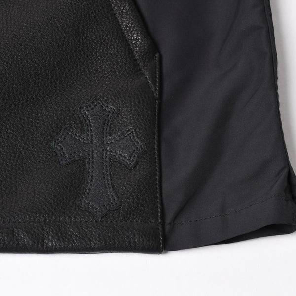 極美品 CHROME HEARTS クロムハーツ Y NOT CARPENTER LEATHER POCKET ナイロンジップシャツ サイズXL CHクロスパッチ 中古 4a005209