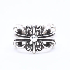 CHROME HEARTS クロムハーツ DOUBLE FLORAL CROSS ダブルフローラルクロス リング 重量約15.31g サイズ15号 美品 中古 4a005202