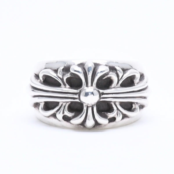 極美品 CHROME HEARTS クロムハーツ FLORAL CROSS フローラルクロス リング 重量約18.74g サイズ18号 スターリングシルバー 中古 4a005205