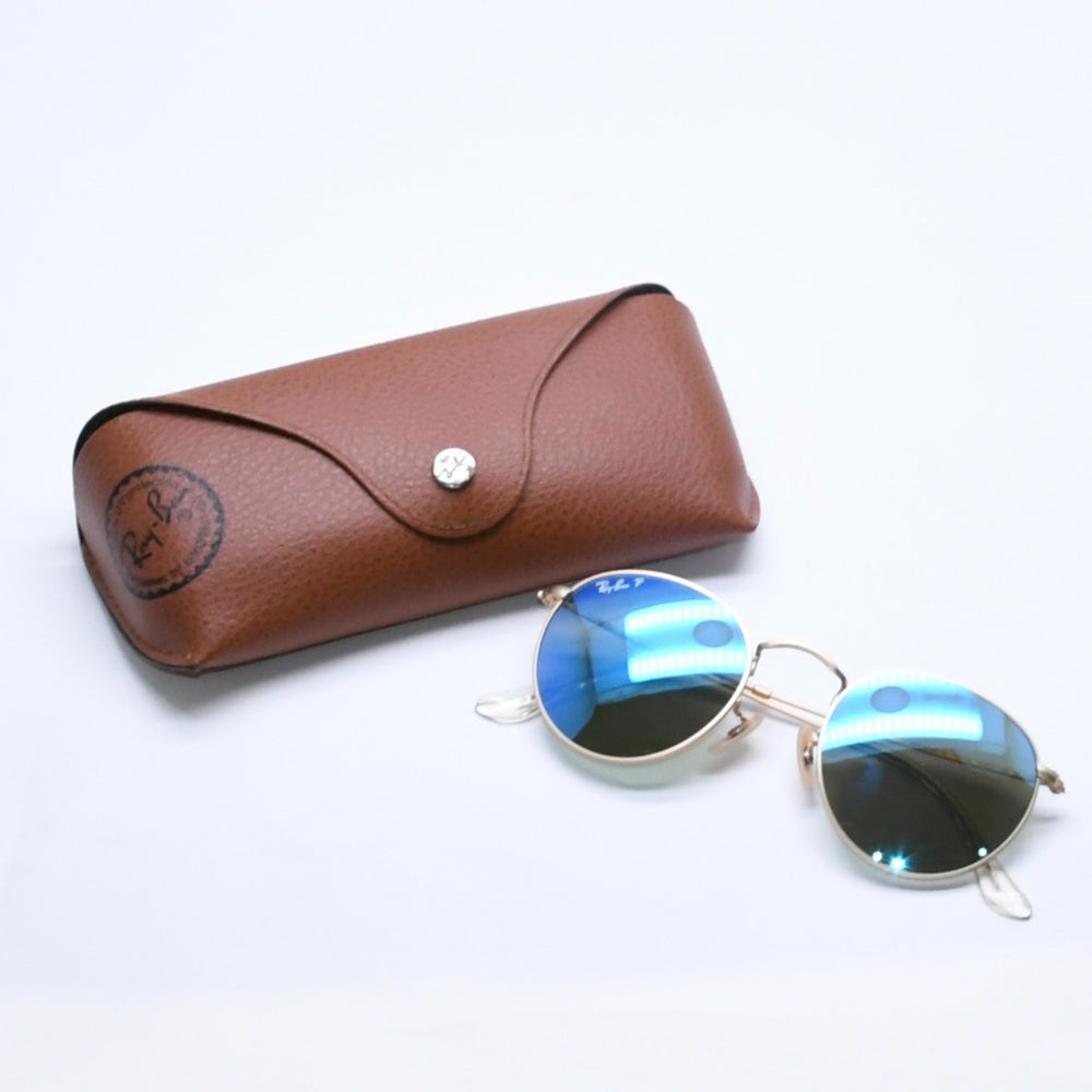 新品同様 Ray-Ban レイバン ROUND METAL サングラス アイウェア RB3447 112/4L サイズ50□21 145 ブルー ゴールド 中古 4a005064