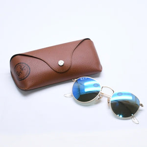 新品同様 Ray-Ban レイバン ROUND METAL サングラス アイウェア RB3447 112/4L サイズ50□21 145 ブルー ゴールド 中古 4a005064